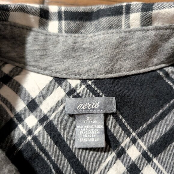 aerie plaid flannel shirt black white size XS - Picture 5 of 16